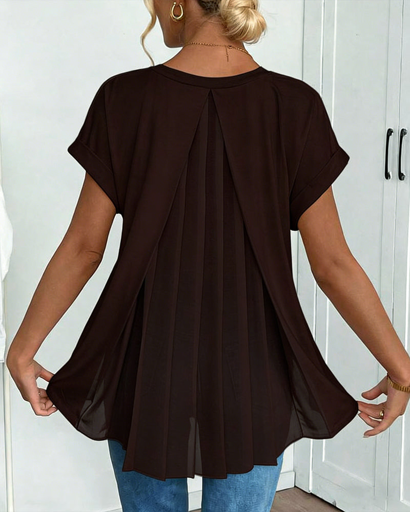 T-Shirt Met Korte Mouwen Effen Kleur Patchwork