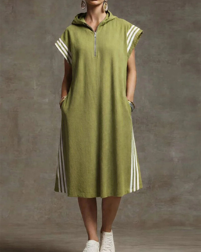 Jurk Met Capuchon Color-Block Casual