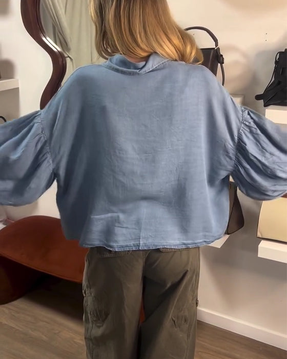 Blouse Pof Mouw Kort Gekraagd