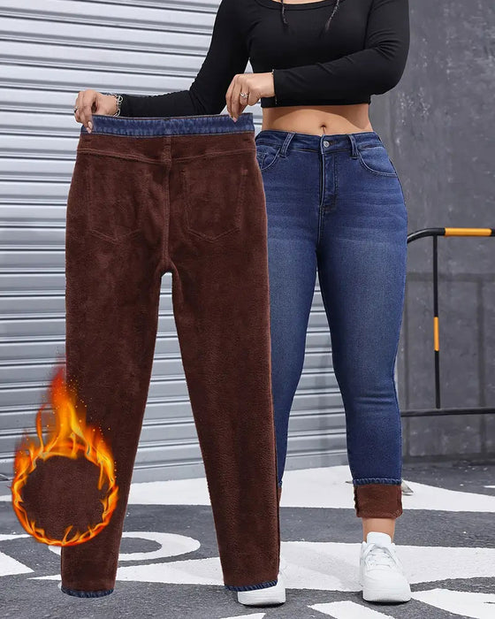 Jeans Dames Fleecegevoerd Effen Zak