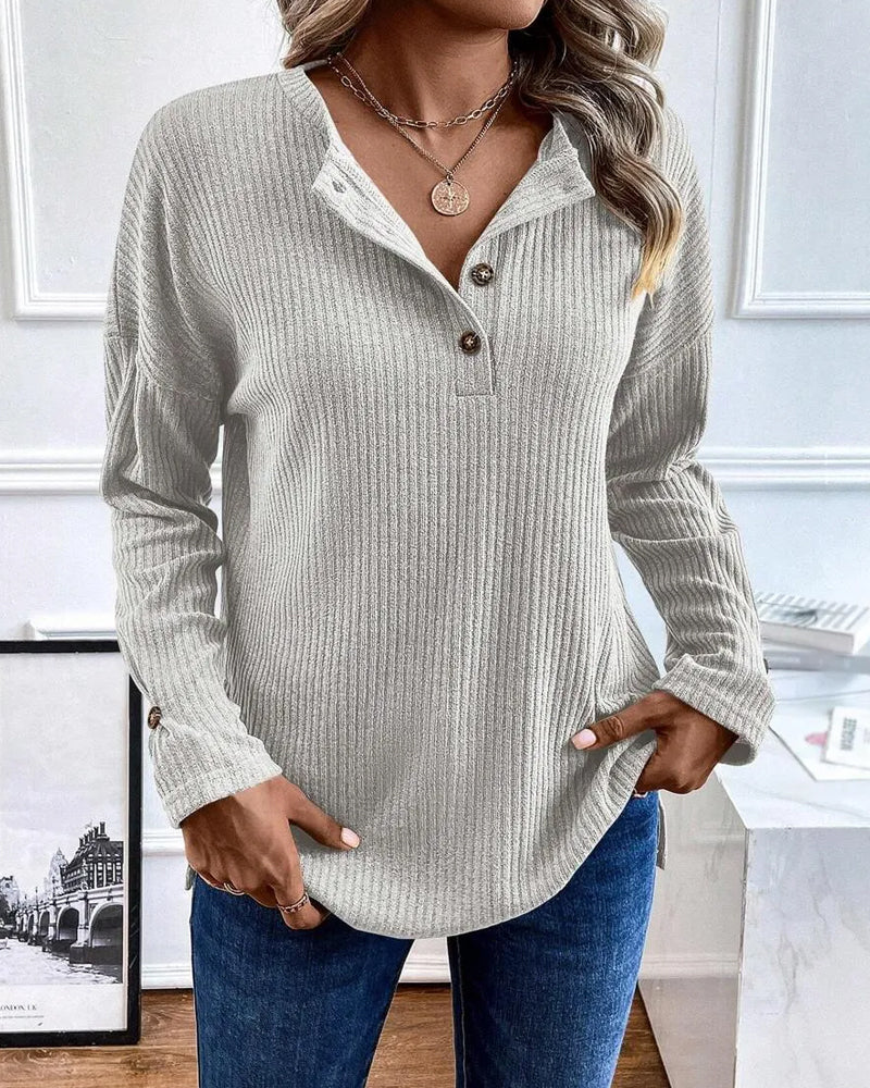 Blouse Geribbeld Halve Rits Pullover