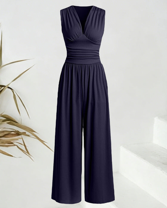 Jumpsuit Effen Geribbeld Mouwloos