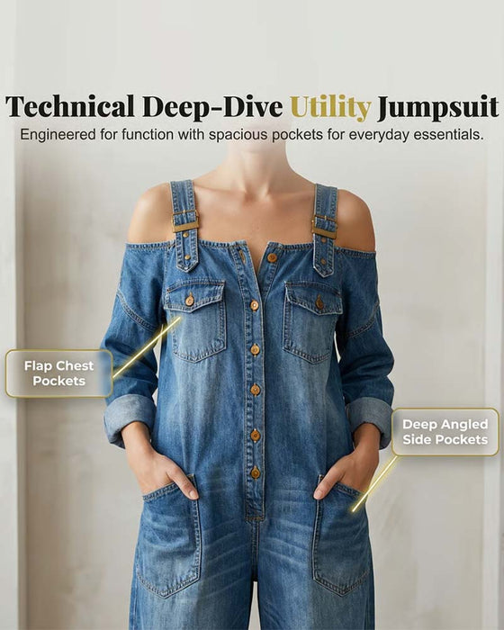 Jumpsuit Spaghettiband Koele Schouder Wijd Been Denim