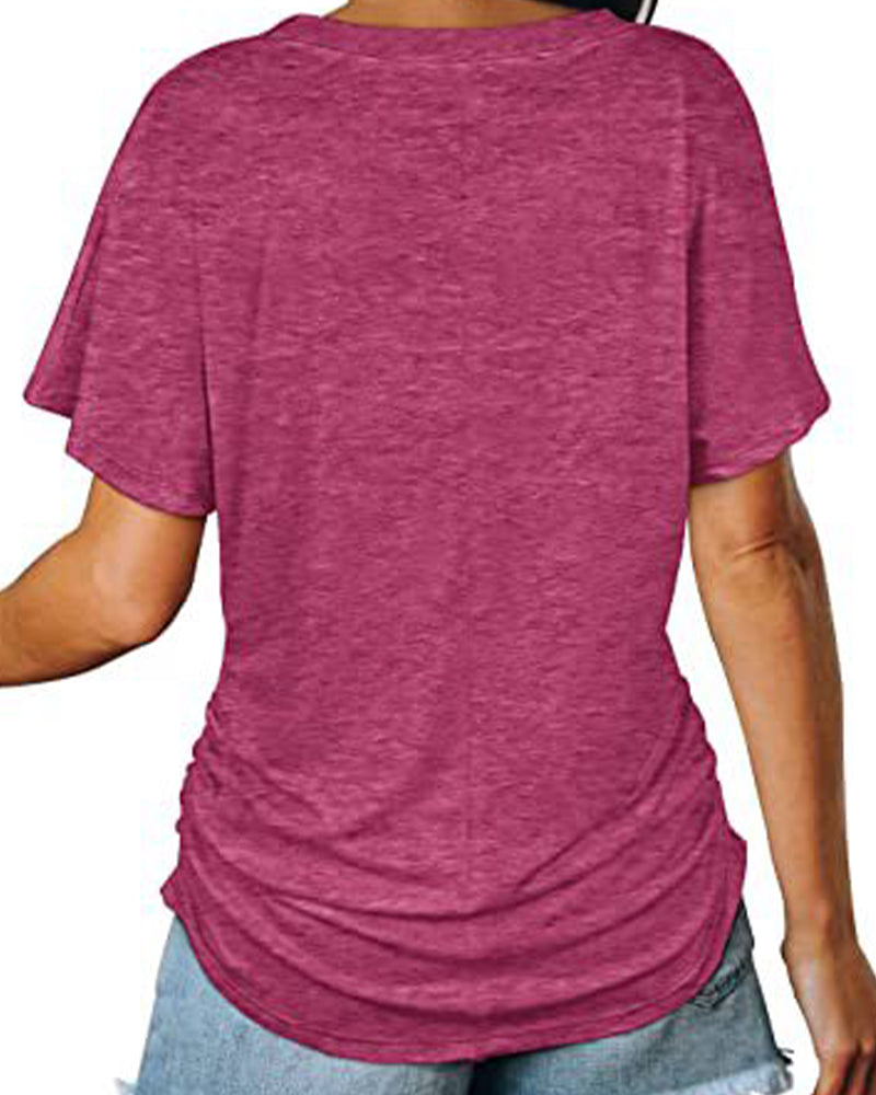 T-Shirt Geplisseerd Effen V-Hals