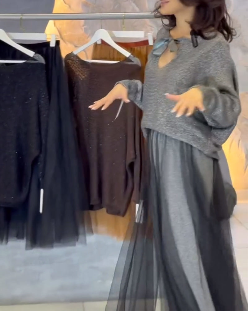 Pullover En Rok Met Vleermuismouwen En Glans