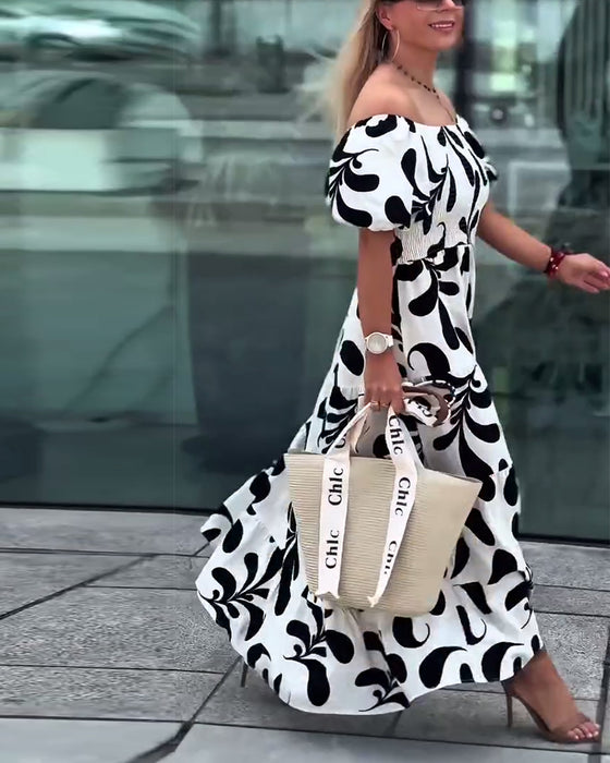 Jurk Elegant Off-Shoulder Bedrukt