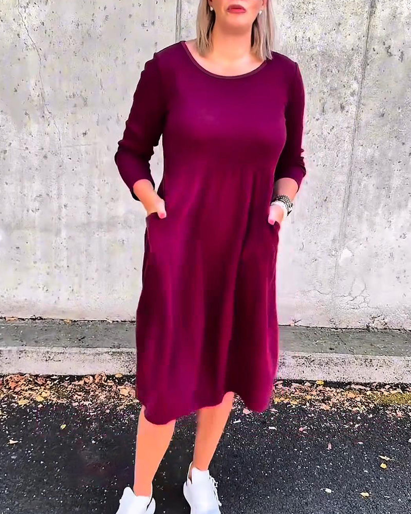 Jurk Met Ronde Hals En Losse Lantaarnmouwen