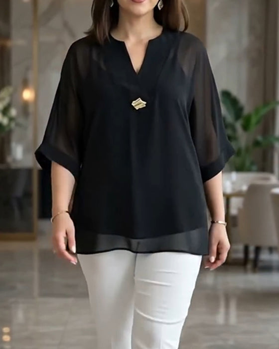 Blouse V-Hals Doorzichtig Gaas Los