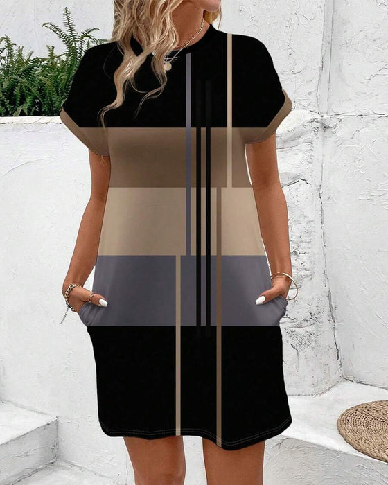 Jurk Ronde Hals Mode Casual Gedrukt