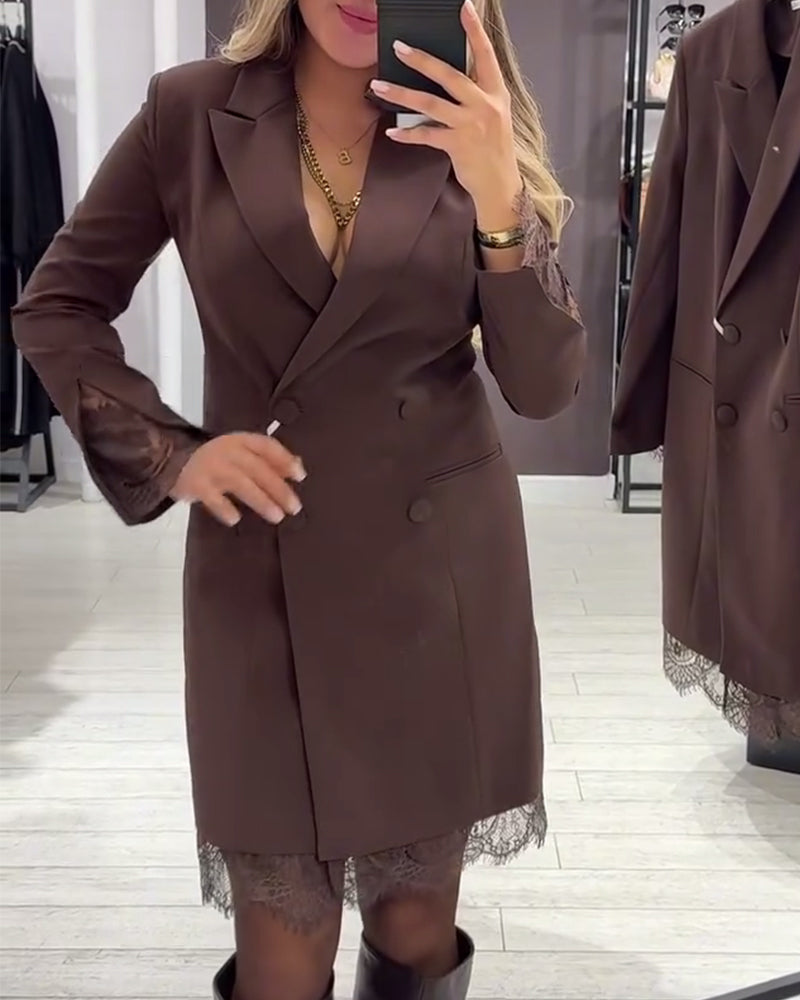 Jurk Met V-Hals En Contrastvakken Voor Werk