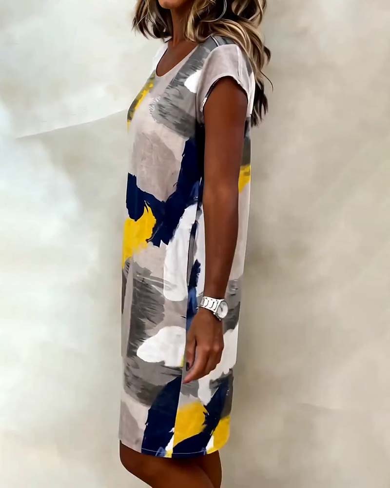 Jurk Ronde Hals Tie-Dye Geprint