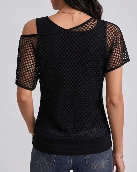 Set Mesh Off-Shoulder Aansluitend Tank
