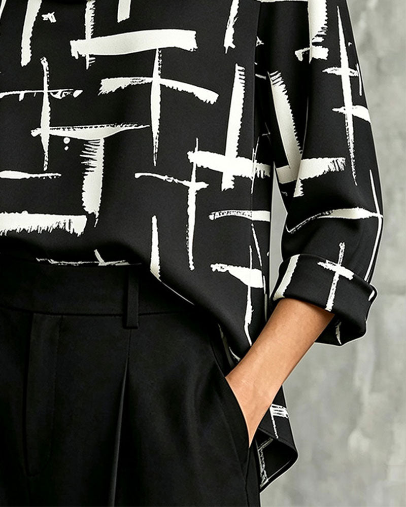 Blouse Mock Cowl Hals Kruis Patroon