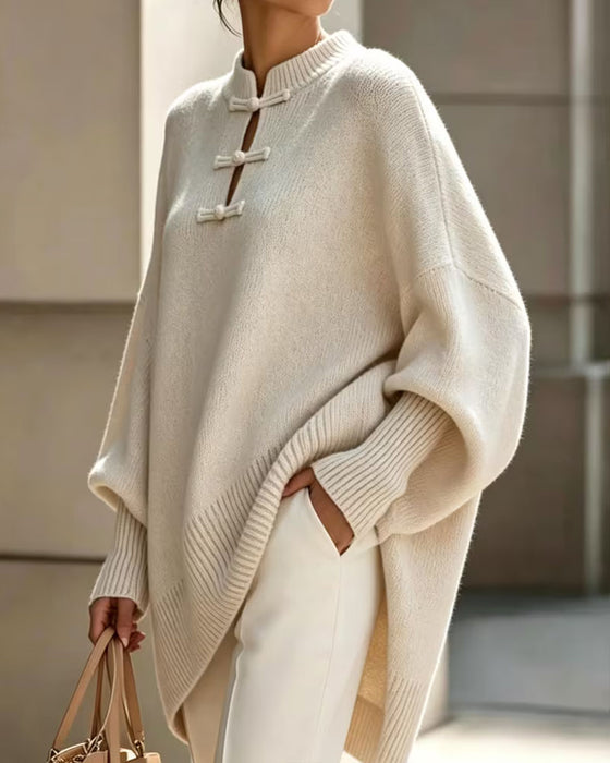Pullover Mandarin Knoop Knoop Loose Fit Cape