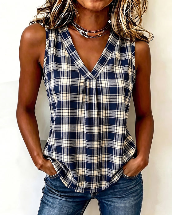 Tank Top Ruit V-Hals Mouwloos