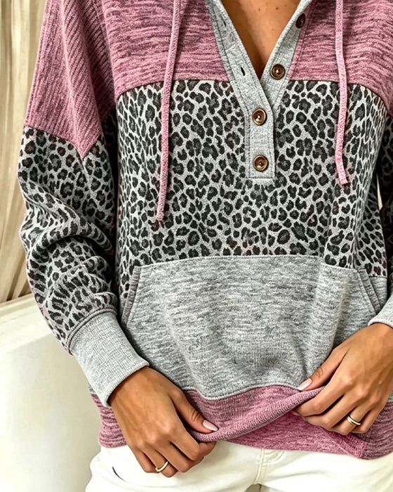Hoodie Luipaard Kleurblok Trekkoord