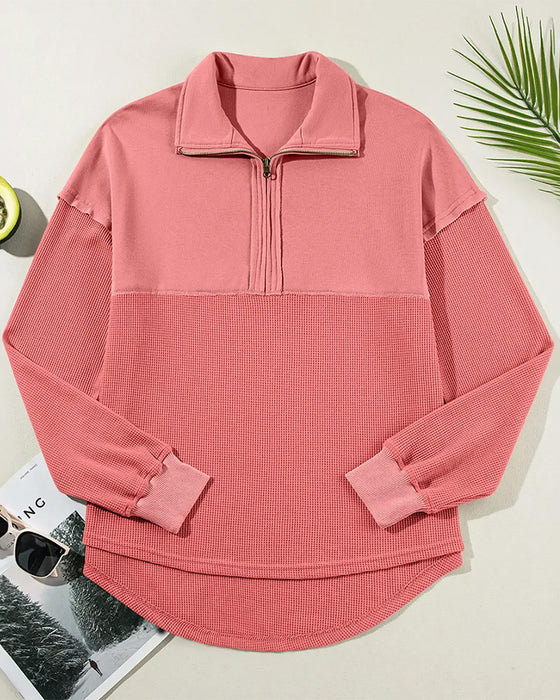 Sweatshirt Halve Rits Wafel Patchwork