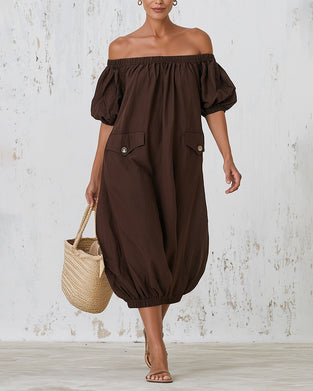 Jurk Off-Shoulder Ballon Mouw Zak