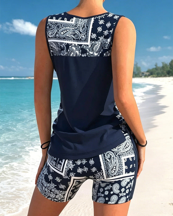Vakantie Tankini Met Print En Kruisbandjes