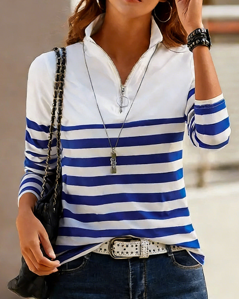 Tops Half-zip Staande Kraag Gestreept