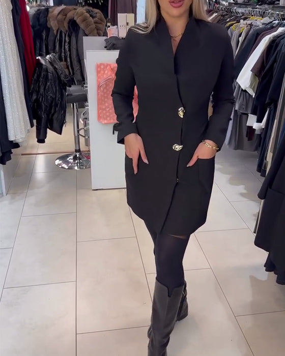 Jurk Staande Kraag Metalen Knoop Pak