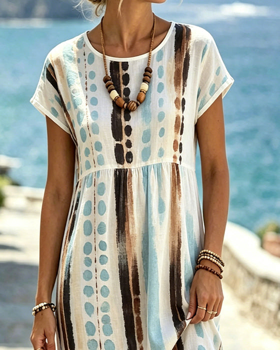 Jurk Rondhals Aquarel Polka Dot Streep