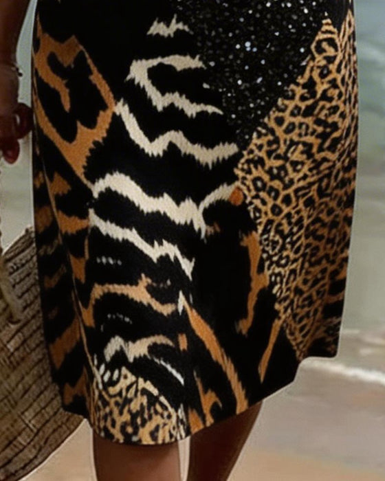 Jurk Met Leopardprint En V-Hals