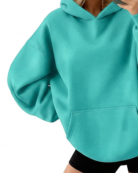 Hoodie Met Capuchon Zak Effen Los