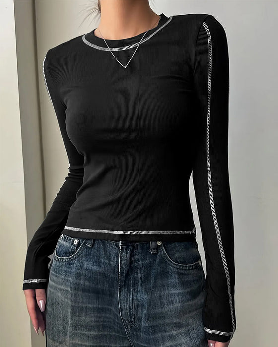Top Stijlvol Ronde Hals Slim Fit Lange Mouw
