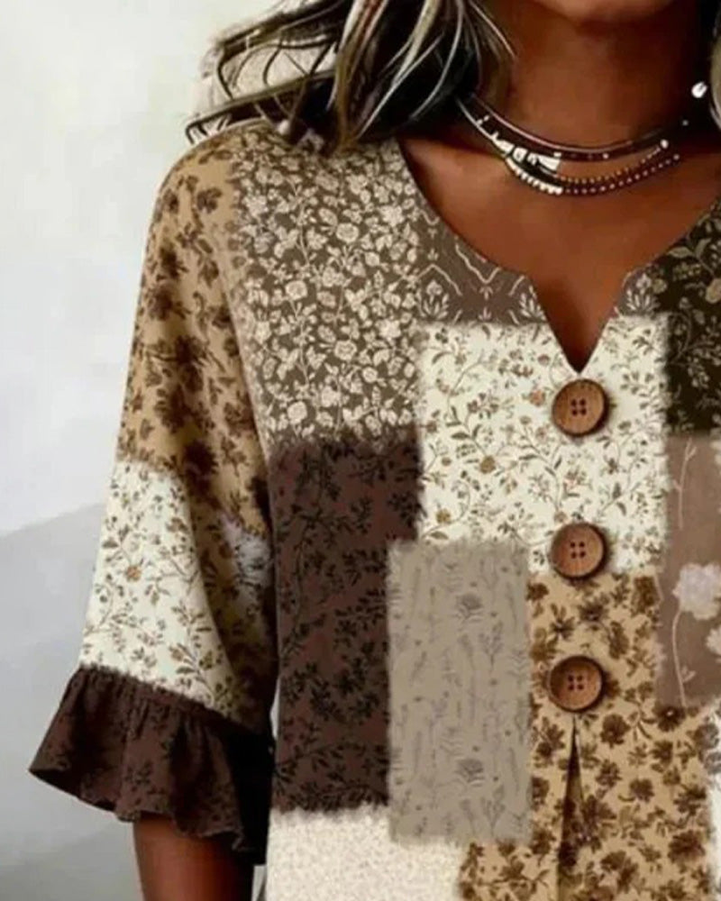 Blouse Met V-Hals, Ruchesmouwen