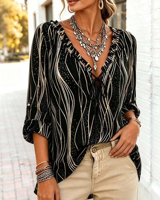 Blouse Golf Ruffle Rand V-Hals Strik