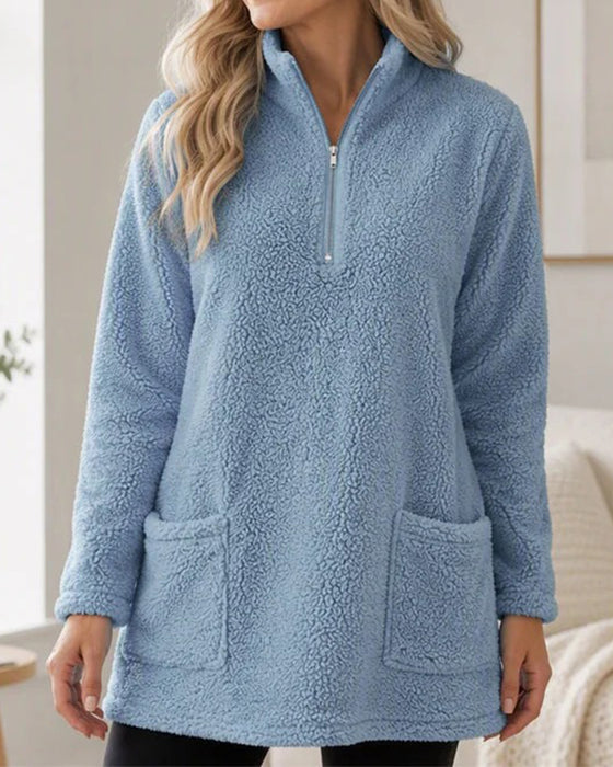 Sweatshirt Effen Kleur Opstaande Kraag
