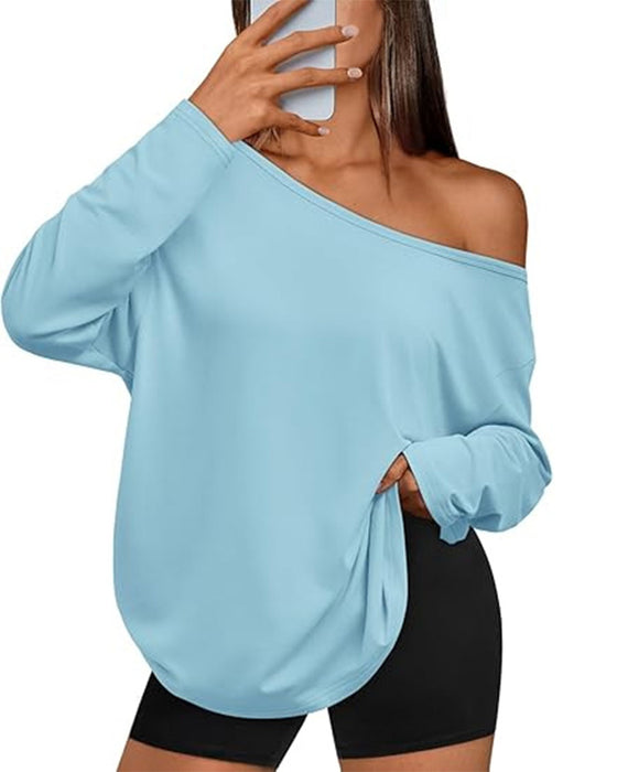 T-Shirt Een-Schouder Effen Lange Mouw