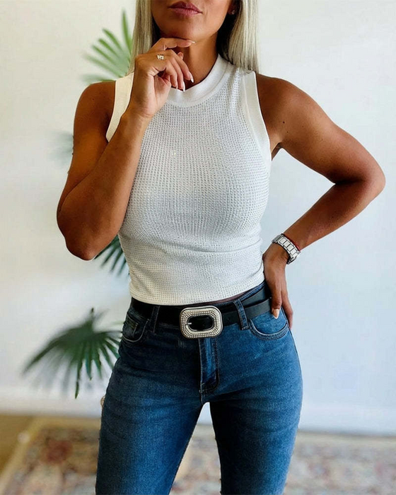 Tanktop Effen Geribbeld Strass Nauwsluitend