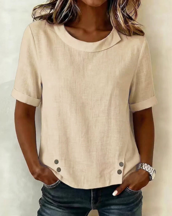 Blouse Korte Mouw Onregelmatig Design Halslijn