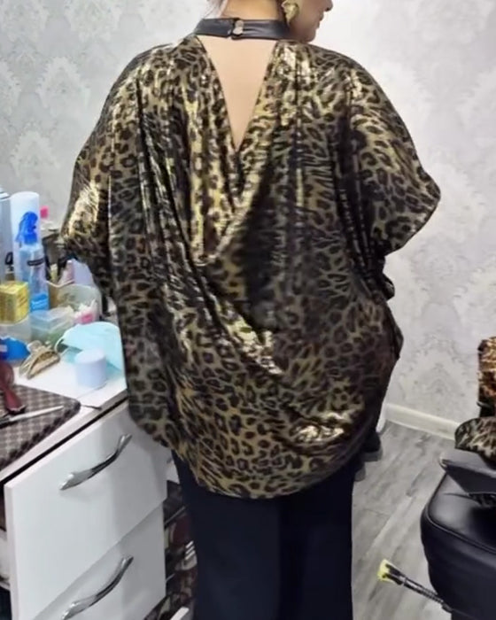 Bloes Stijlvol Losvallend Luipaardprint Crewhals