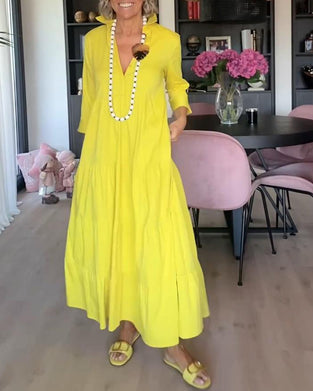 Casual patchwork jurk met reverszak en effen kleur