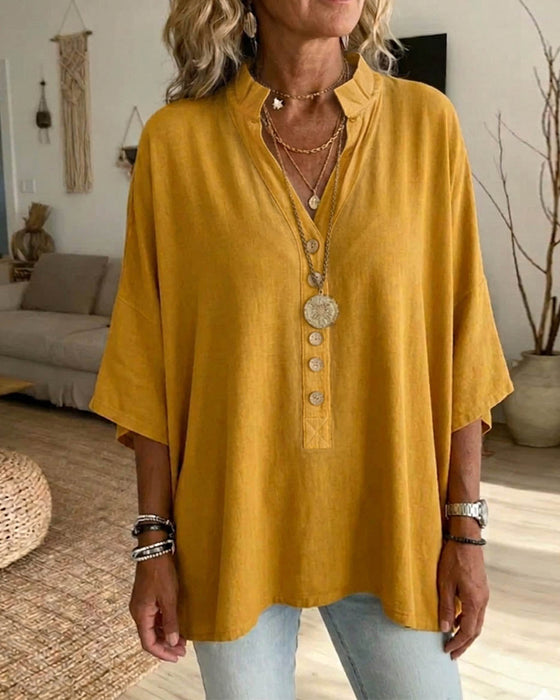 Blouse Effen V-Hals Vleermuismouw