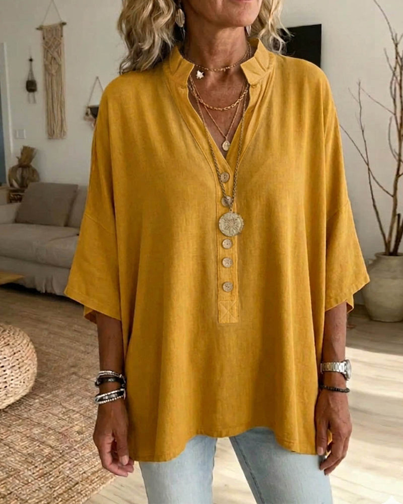 Blouse Effen V-Hals Vleermuismouw