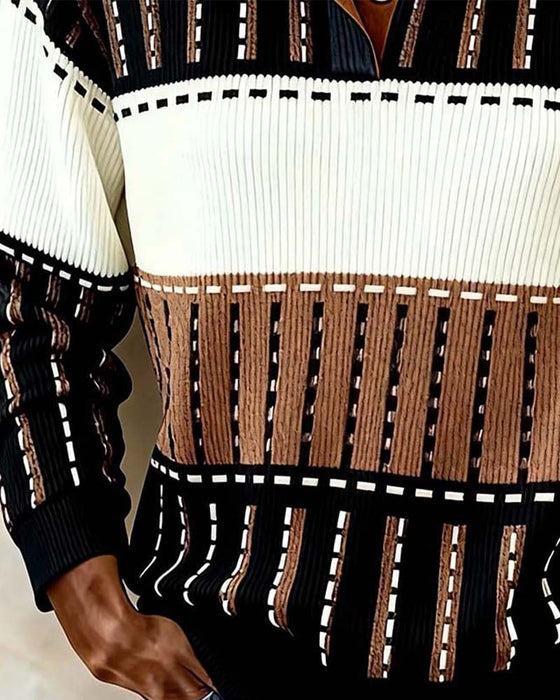 Sweatshirt Knoop Kleurvlak Gestreept Gestructureerd
