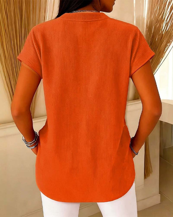 Blouse Effen Korte Mouw Rits