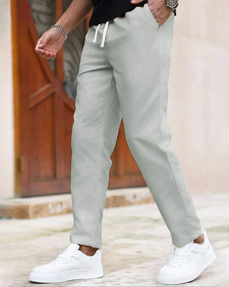 Heren Broek Effen Trekkoord Slim Fit Cropped