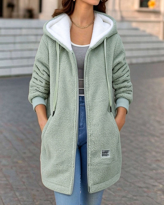 Jas Fleece Gevoerd Rits Zak Capuchon