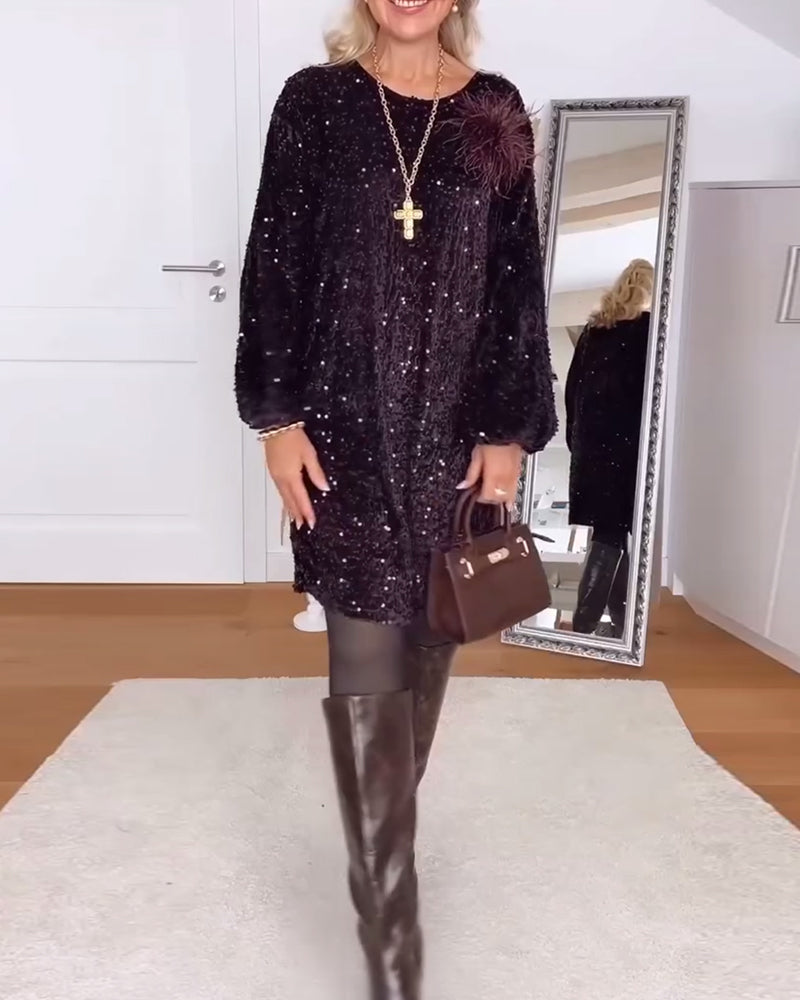 Lantaarnmouwen Losse Met Pailletten Jurk