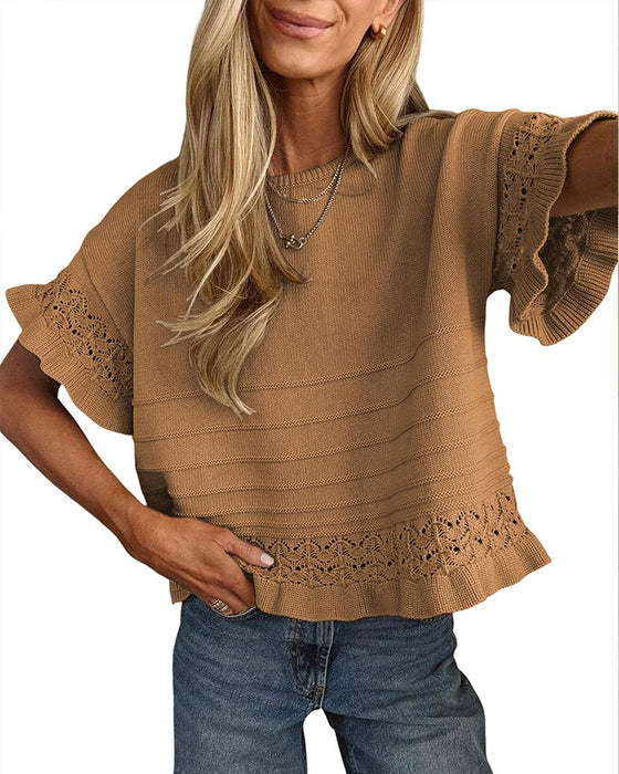 Blouse Ronde Hals Ruche Zoom Uitgesneden