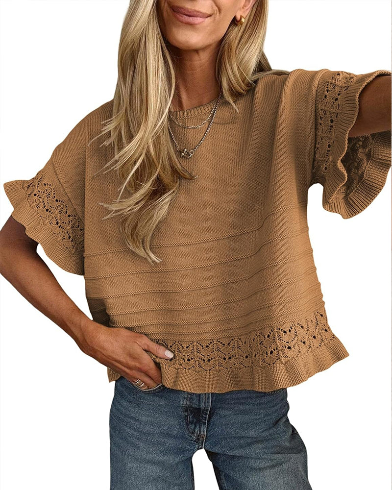 Blouse Ronde Hals Ruche Zoom Uitgesneden