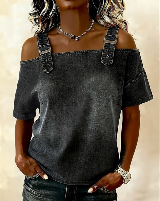 Blouse Off-Shoulder Met Schouderband Denim