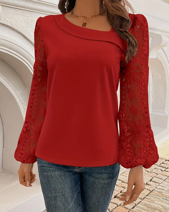 Blouse Asymmetrische Kraag Lange Mouwen