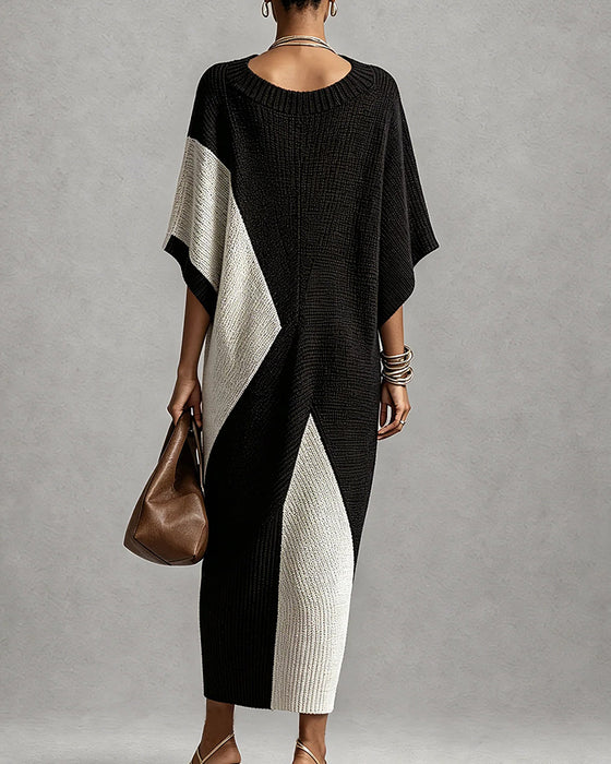 Sweater Jurk Kleurblok V-Hals