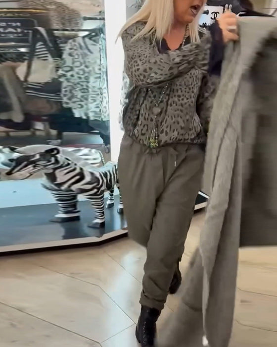 Effen kleur casual broek met trekkoord